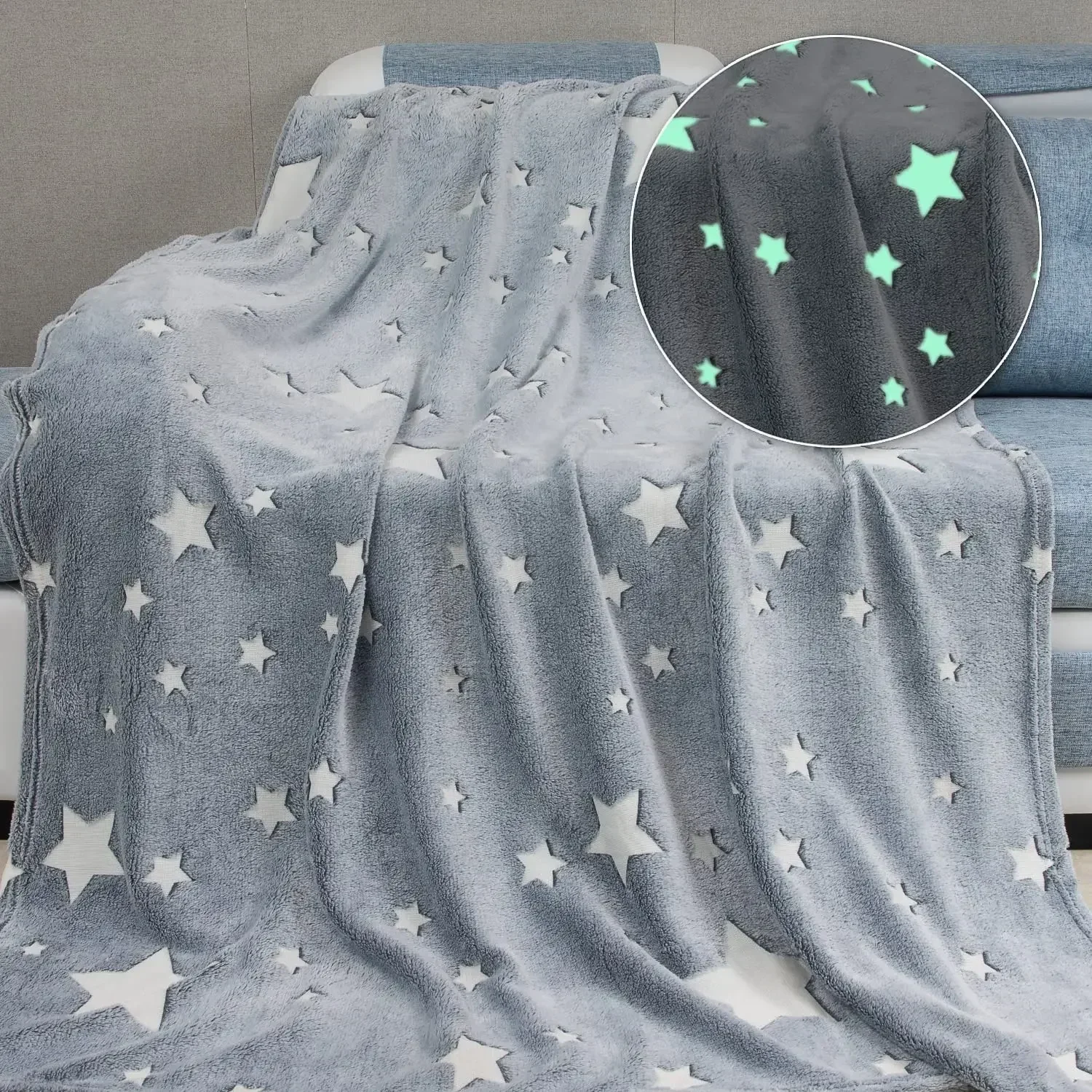 Glow in The Dark Moon coperta per ragazzi e ragazze coperta luminosa compleanno per bambini Toddlers accogliente morbida biancheria da letto tappeto