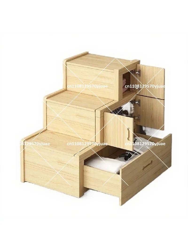 Solid Wood Ladder Shelf Cabinet with Drawer, Space Saving Storage for Bedroom Balcony Living Room