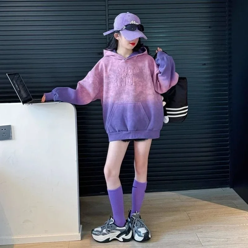 Girl Hoodie Gradient Pullover Autumn Winter Long Sleeve Kids Sweater Fashion Children Clothing Top