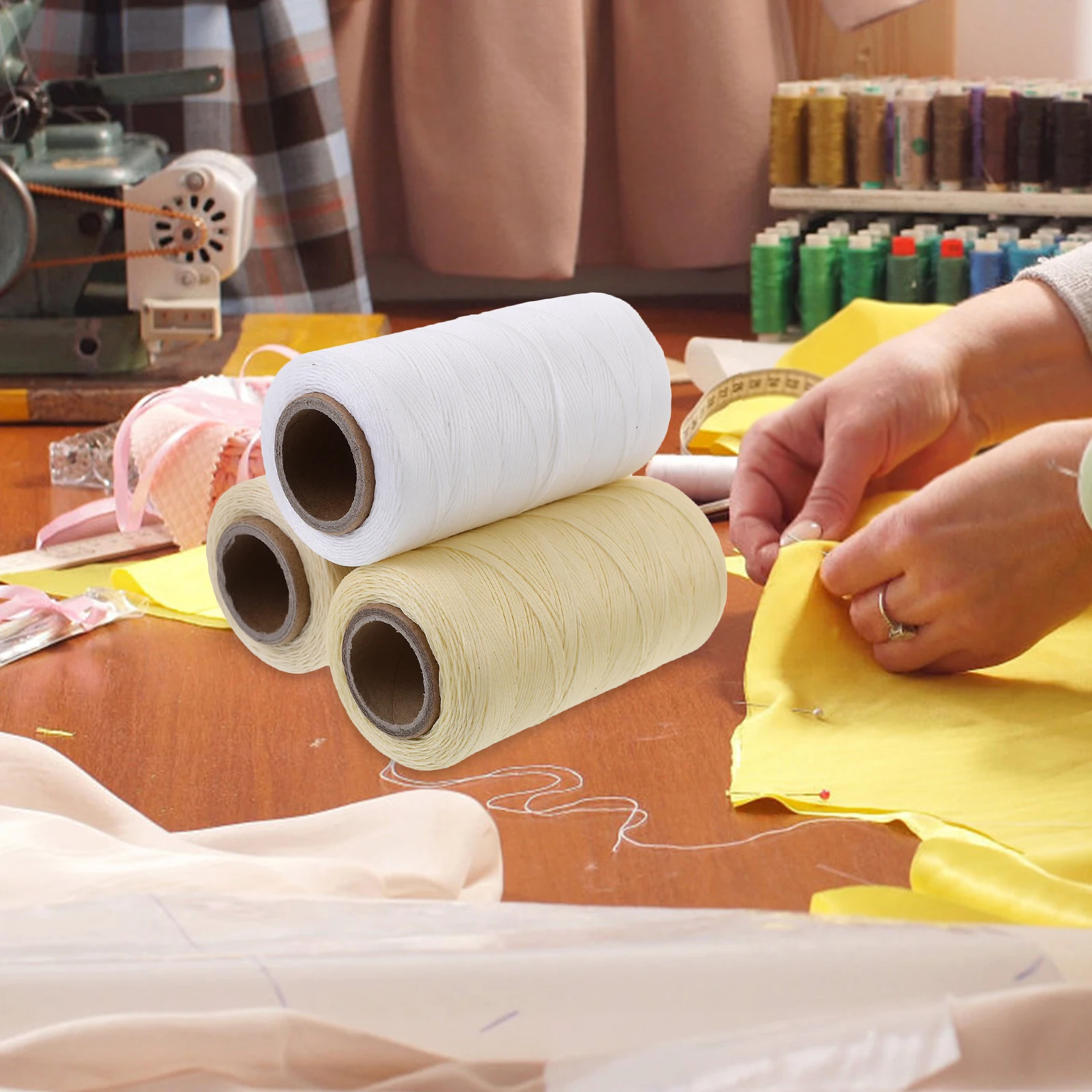 

3pcs Braided Wax Thread Sewing Stitching Cord Flat Waxed Line 1.2mm Standard Size 3 Colors Set for DIY Bags Wallets