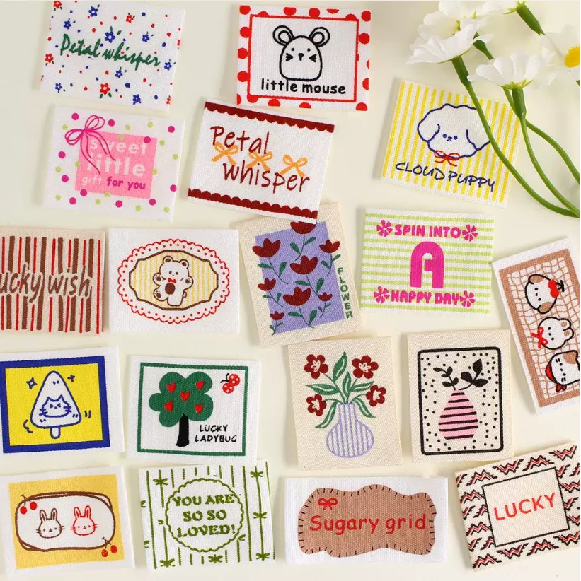 DIY Fresh Flower Fabric Label Handmade Patch for Bag Packaging Decor Original Color New