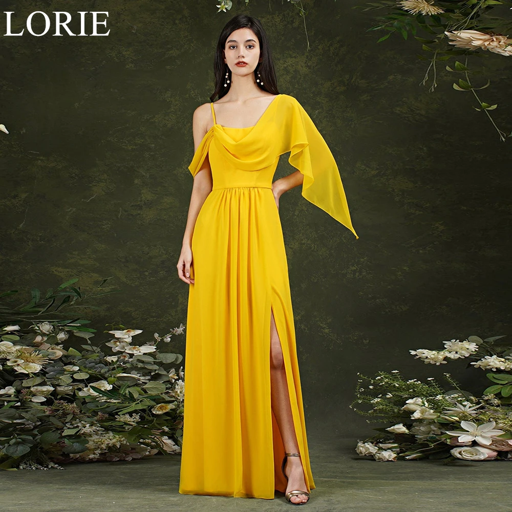 

LORIE Elegant Yellow Chiffon Bridesmaid Dresses Side Slit Pleated Spaghetti Straps 2024 Wedding Party Prom Gowns Customized