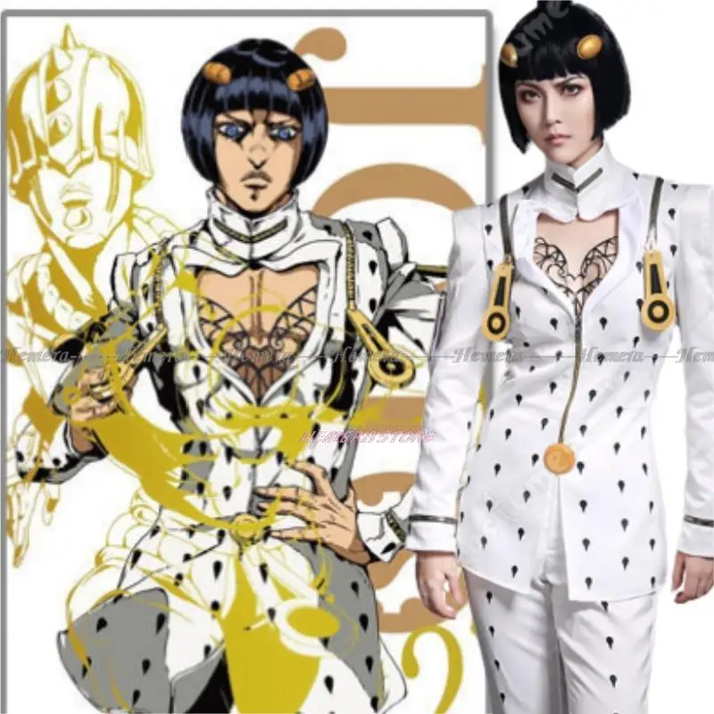 Disfraz de Anime Bizarre Bruno Bucciarati para hombre y mujer, traje blanco y negro, conjunto completo de Cosplay para Halloween, peluca de Bruno Adventure