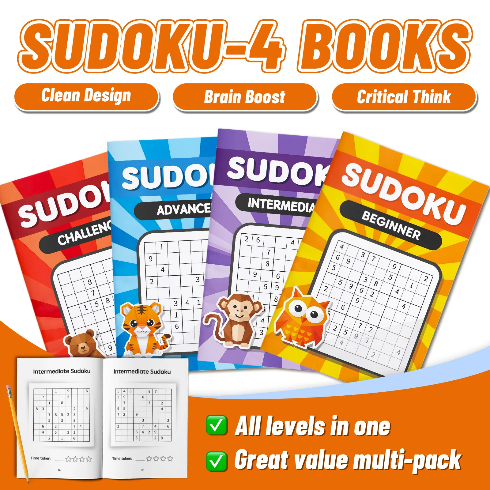 Kids Early Education Sudoku Puzzle Book, Brain Teaser Logic Game Workbook, Number Reasoning Training Book for Toddlers