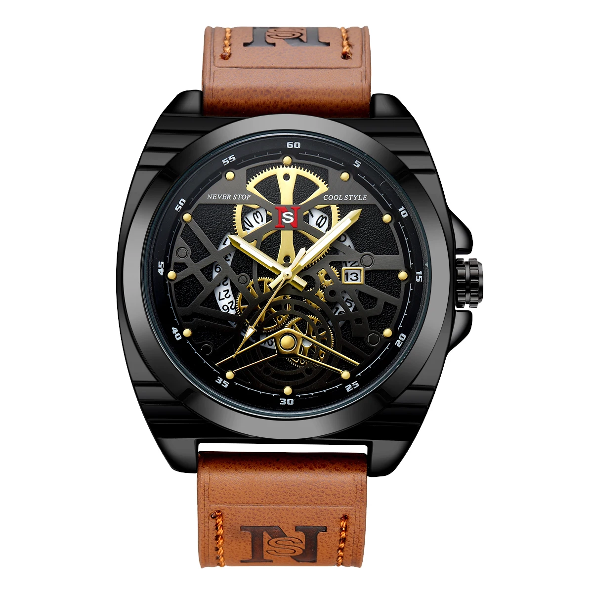 ساعة يد كوارتز مقاومة للماء من UTHAI-Men ، إضاءة ليلية ، تقويم ، عصري ، عمل ، رياضة ، حزام ، ساعة ، موضة رجالية ، جديدة