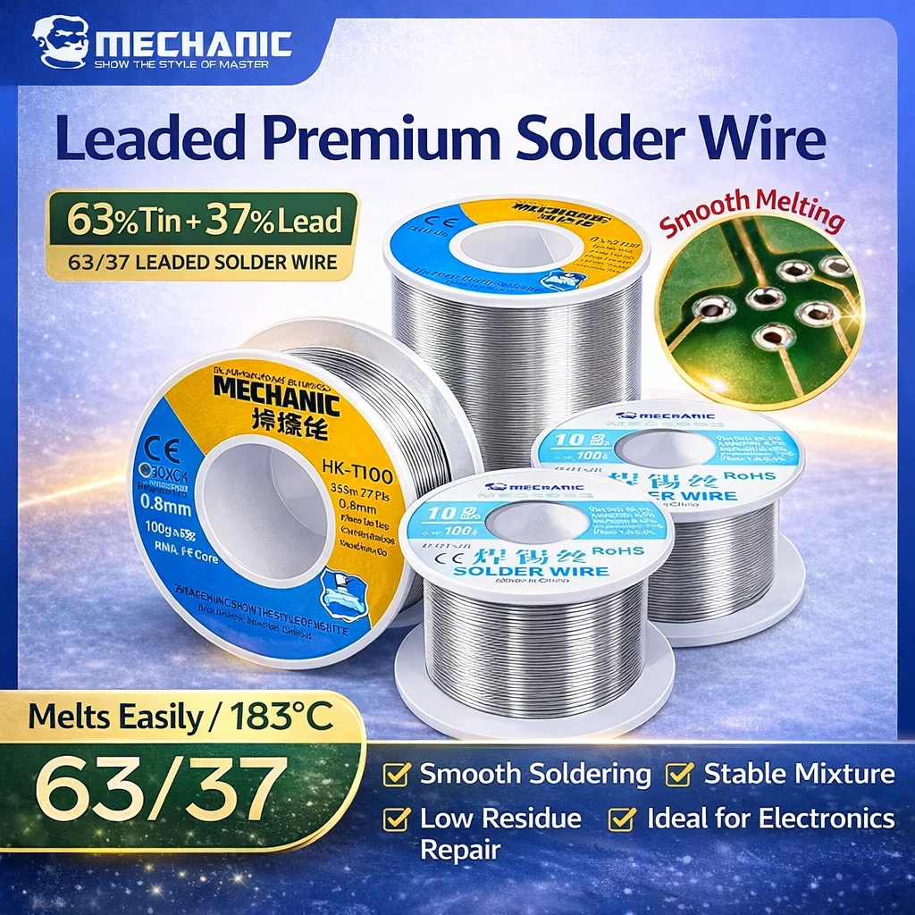 Паяльная проволока Sn63Pb37, 100 г, с флюсом на основе канифоли, 0.2–1.2 мм, для ремонта печатных плат, микросхем, BGA-компонентов и электроники