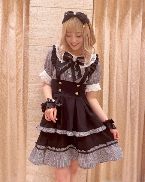 

Non-fading Long Cosplay Dress Maid Uniform Subculture Female High Waist H-Style Polyester Fiber Bubble Sleeve Short Sleeve