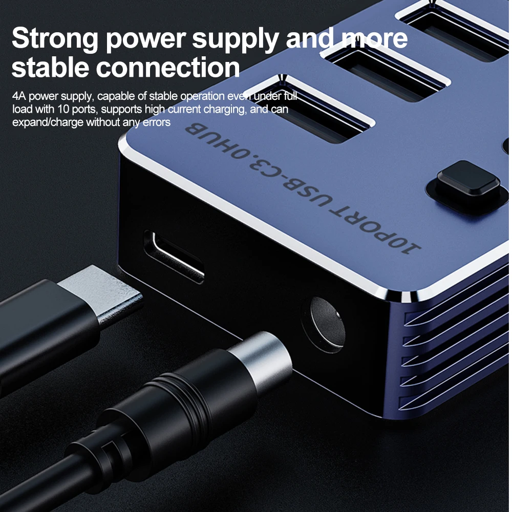 10 منافذ USB3.0 HUB مع محطة إرساء USB مفتاح مستقل نوع C الفاصل جميع USB3.0 5Gbps محور عالي السرعة لأجهزة الكمبيوتر المحمول ماك بوك