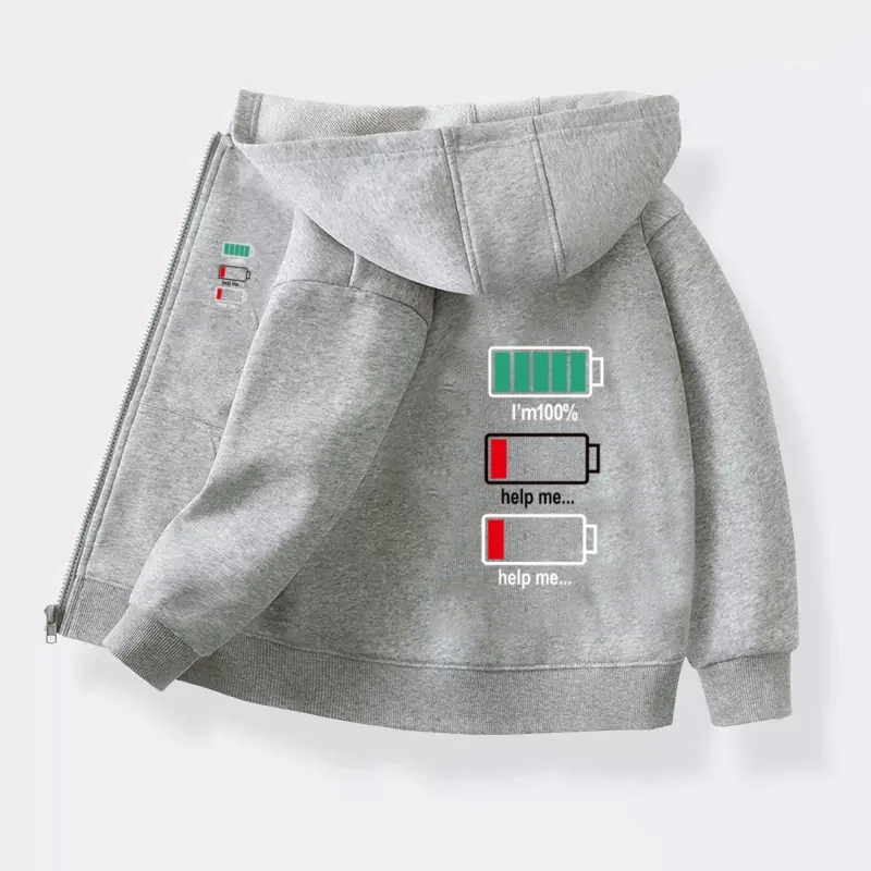 Funny Battery Energy Jacket for Children Autumn Cotton Sweatshirt Unisex long-sleeved Hoodeds with Zipper Boy Girl