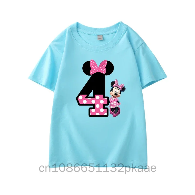 Minnie Digit 4 Cotton Children T-Shirts Combination Tee Shirts Disney Cartoons Kawaii Kid Casual Short Sleeves Harajuku Tops