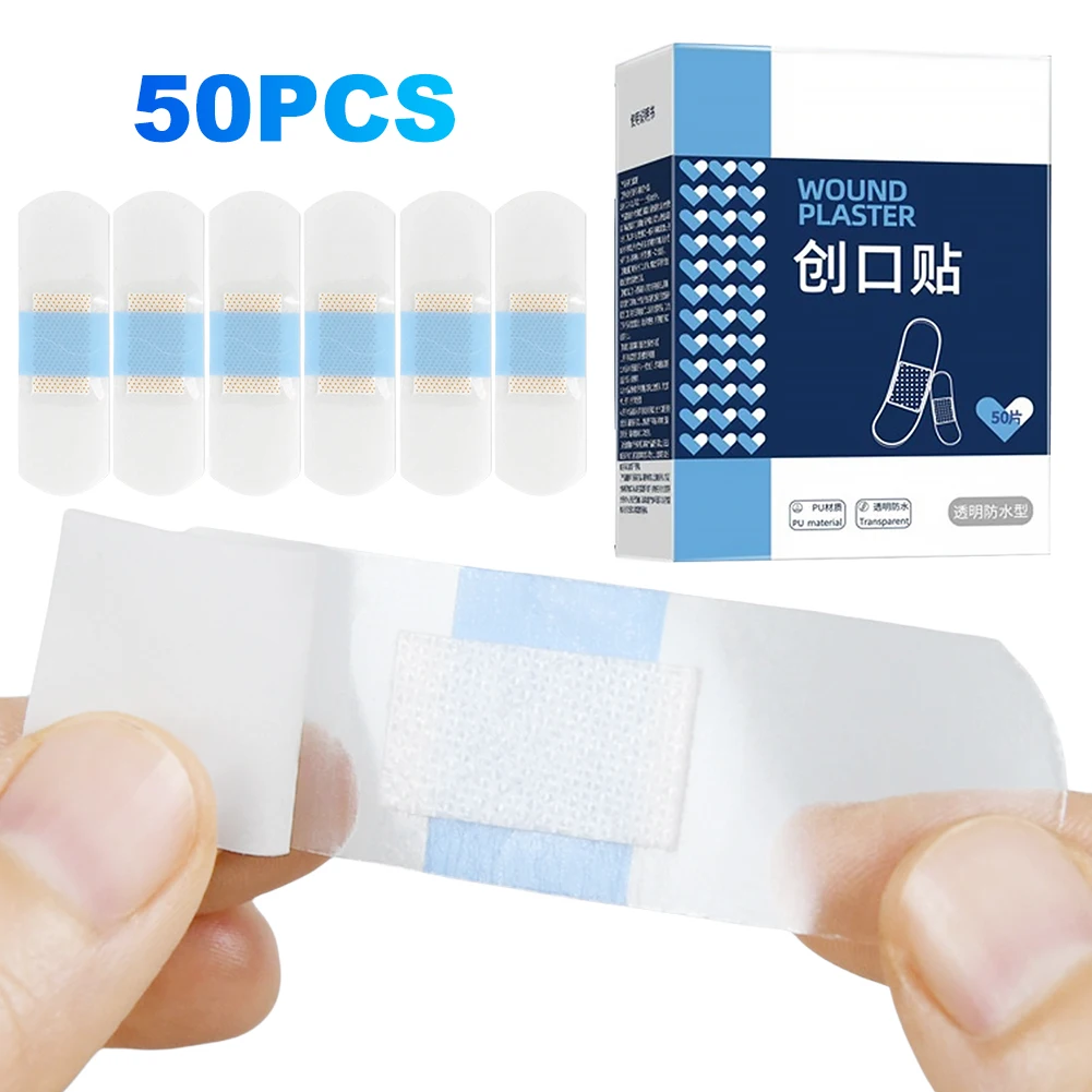 50/120Pcs PU Transparent Waterproof Band Aid Adhesive Medical Strips Invisible Hemostasis Wound Plaster for Water Sports Bathing