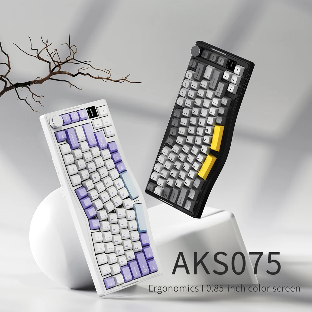 AKS075 75% مجموعة لوحة المفاتيح الميكانيكية هيكل الحشية ثلاثة أوضاع لوحة مفاتيح الألعاب مبادلة ساخنة RGB الخلفية BT5.1/2.4G اللاسلكية/السلكية