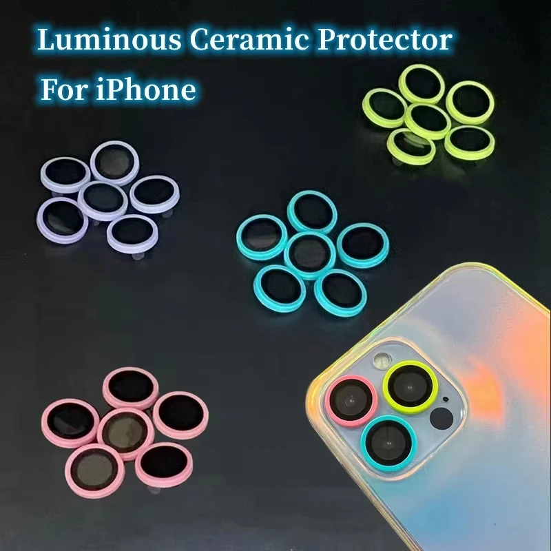 Película protetora de câmera de cerâmica luminosa, 2-3 peças para iphone 13 12 11 15 14 pro max 16plus mini anel de lente vidro temperado tampa brilhante