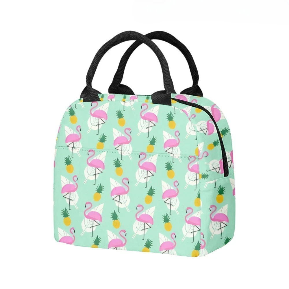 Tropical Flamingo ​Palm Leaf Insulated Lunch Bag Side Pocket Waterproof Reusable Office Easy Clean for Work School Picnics