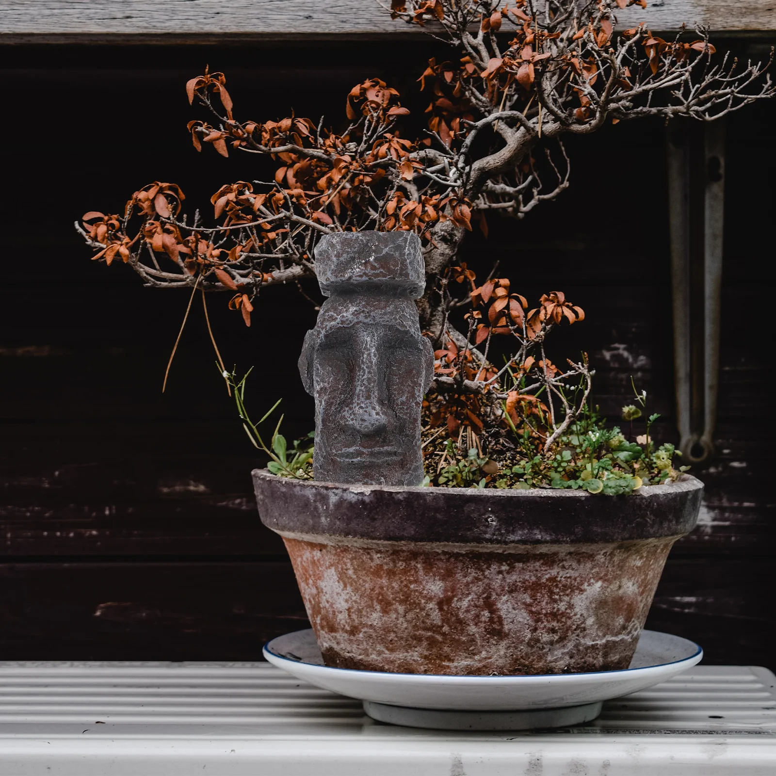 

2pcs Mini Easter Statue Resin Craft Moai Lightweight Desktop Garden Decor Ornament Resin Decor Moai Figurines