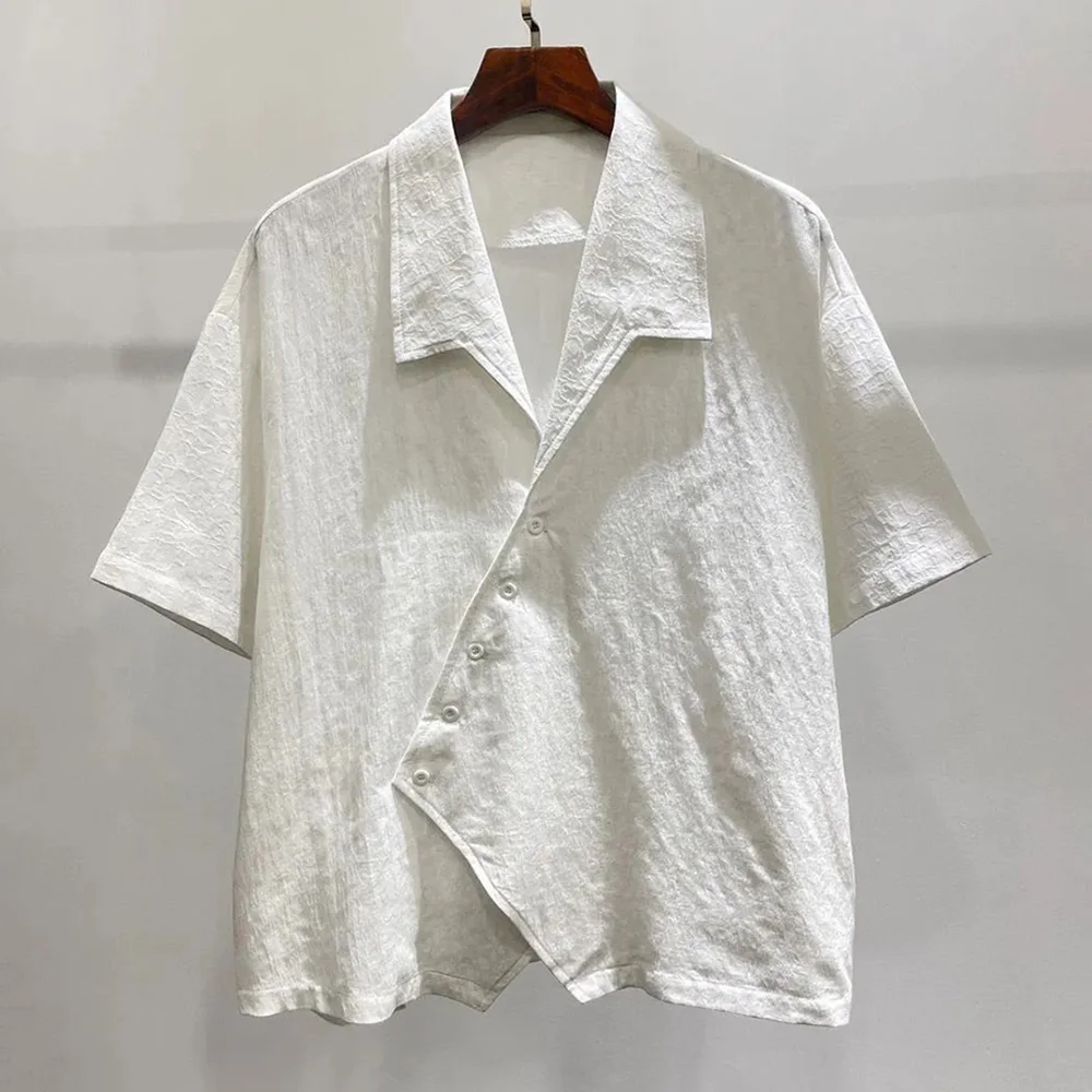 Y2K Mens Shirt Irregular Placket Short Sleeved Shirt Summer Casual Versatile Daily Solid Color Shirt Men's Clothing Unisex 2024