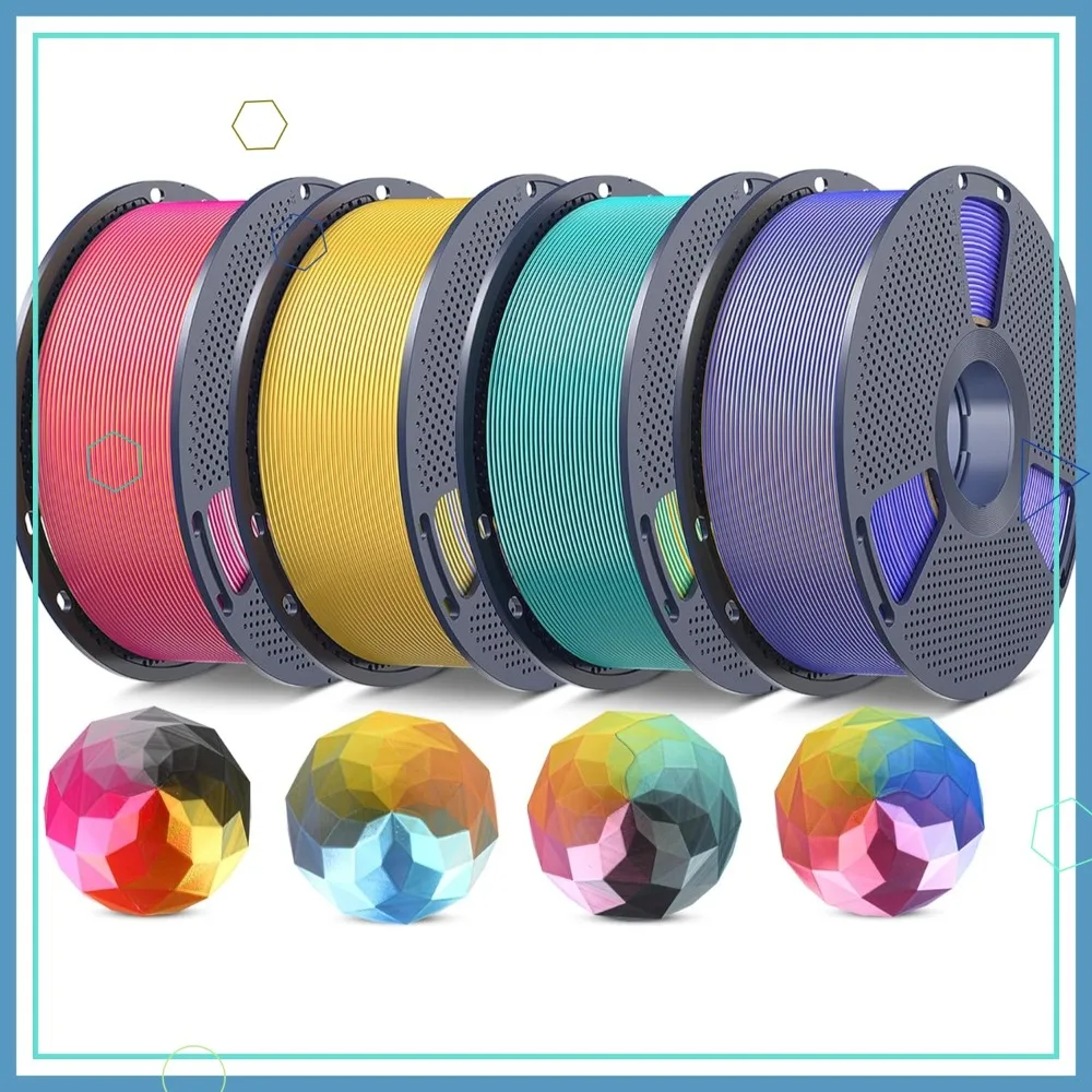

4-Color Silk PLA+ Filament Bundle, Shiny Silk Texture, 1.75mm +/-0.02mm, 4kg Total (4x1kg), Multicolor 3D Printer Filament