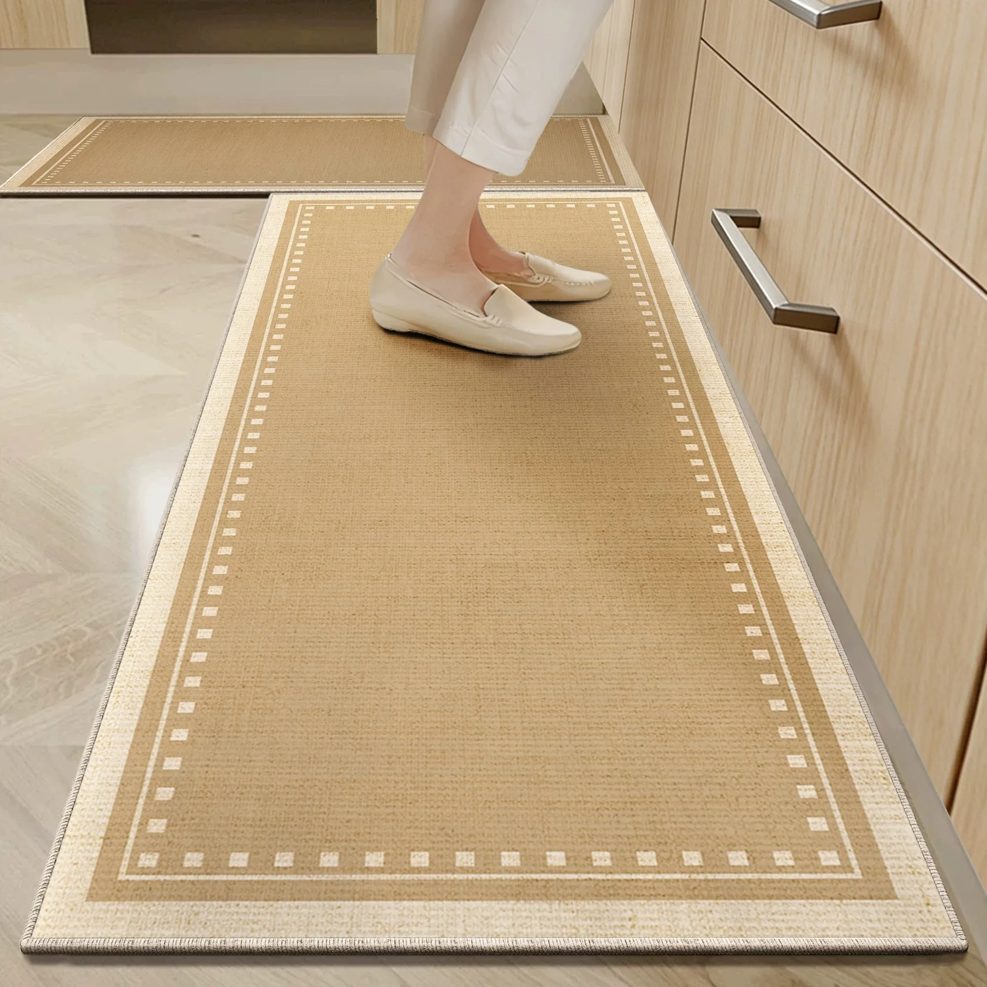 Brown Geometric Pattern Kitchen Floor Mat Long Strip Runner Anti-slip Rugs Dirty Resistant Washable Carpet Home Decoration 주방매트