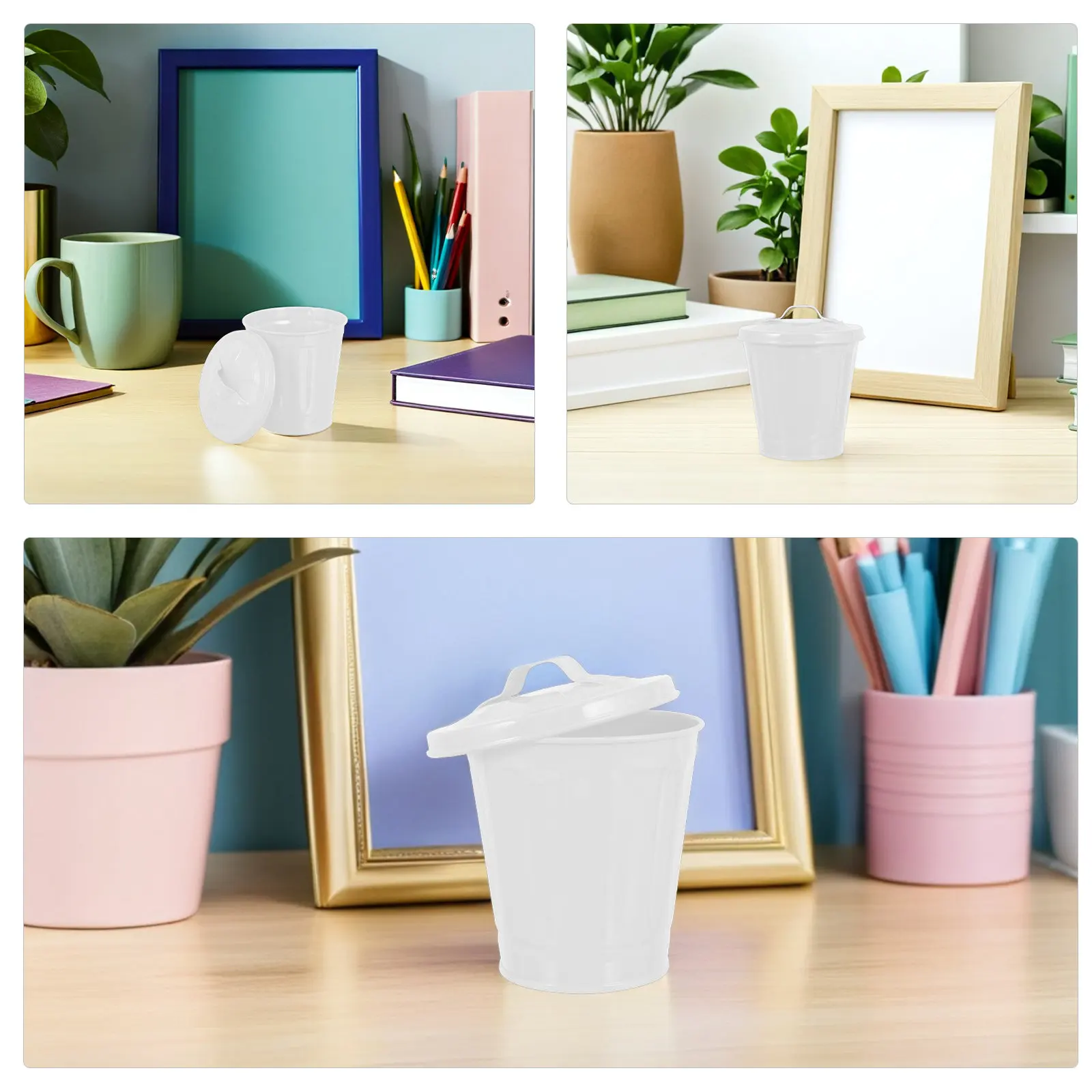 3Pcs Mini Metal Trash Can Desktop Small Garbage Bin with Lid Rust Resistant Compact Countertop Trash Can for Office Home