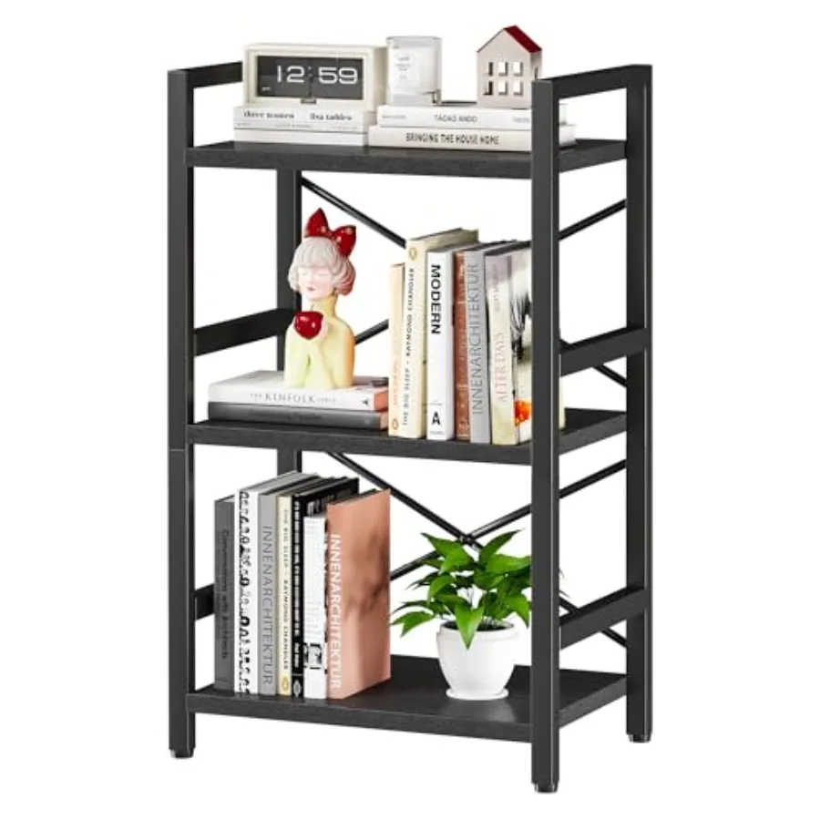 

Bookshelf Industrial Bookcase Metal Small Bookcase Etagere Book Shelf Storage Organizer for Living Room Bedroom and Home Office