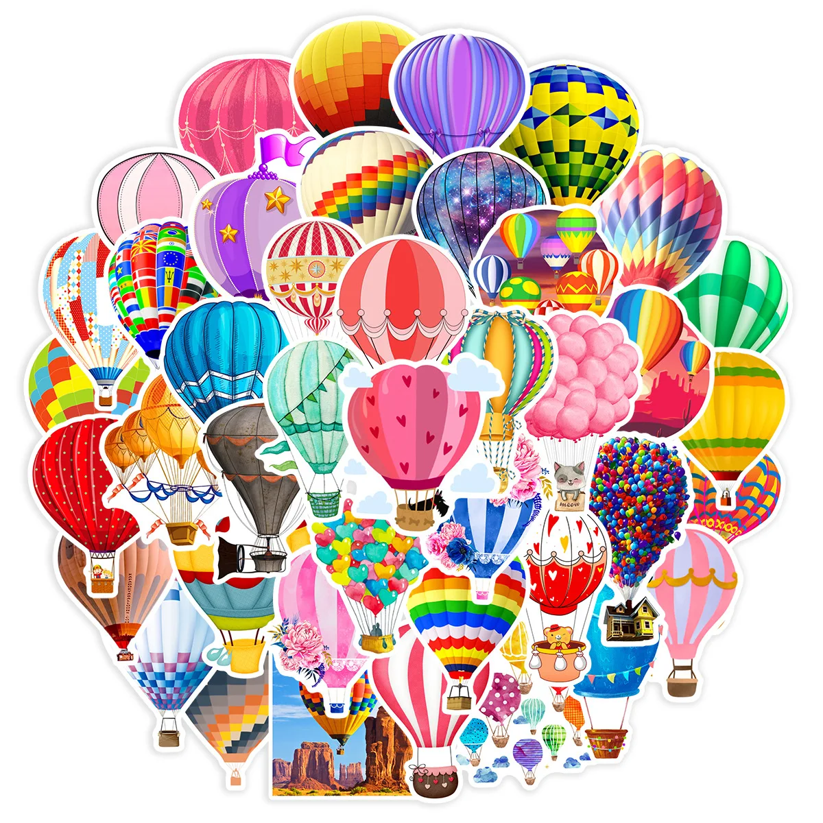 50Pcs Rainbow Hot Air Balloon Graffiti Stickers Decoration Luggage Water Bottle Phone Diary Storage Box Waterproof Decals
