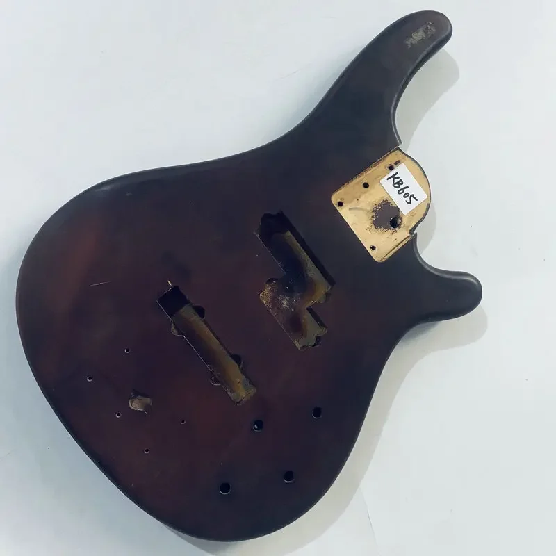 kB605 Matte Brown Color Custom Bass Body in Solid Wood Replace and DIY Right Hand Surface Damages and Dirty PJB Active Pickups