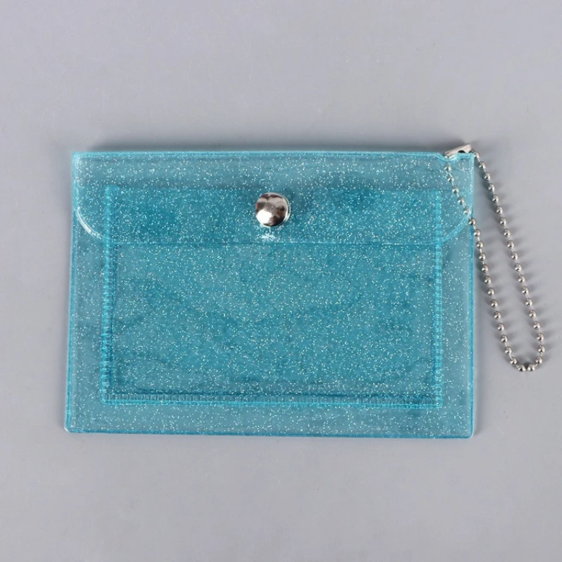 Ins Transparent Glitter Printed Card Bag Mini Snap Button Simple PVC Wallet Bank Card Protection Portable Student