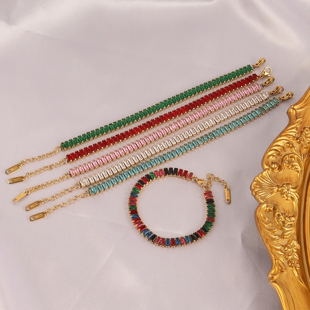 Stainless Steel Necklace Shiny Crystal White Green Cubic Zircon Choker Necklaces For Women Tennis Chain Necklace Jewelry Gift