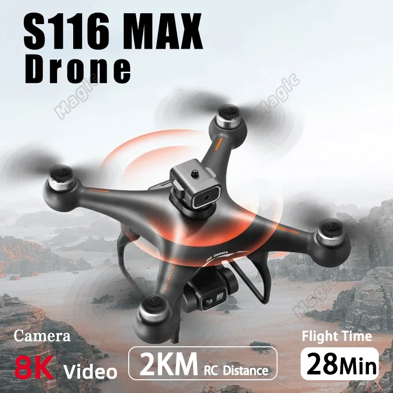 Nowy S116 MAX Drone promissional unikanie przeszkód 8K podwójny aparat zdalnie sterowany Quadcopter przepływ optyczny bezszczotkowy silnik