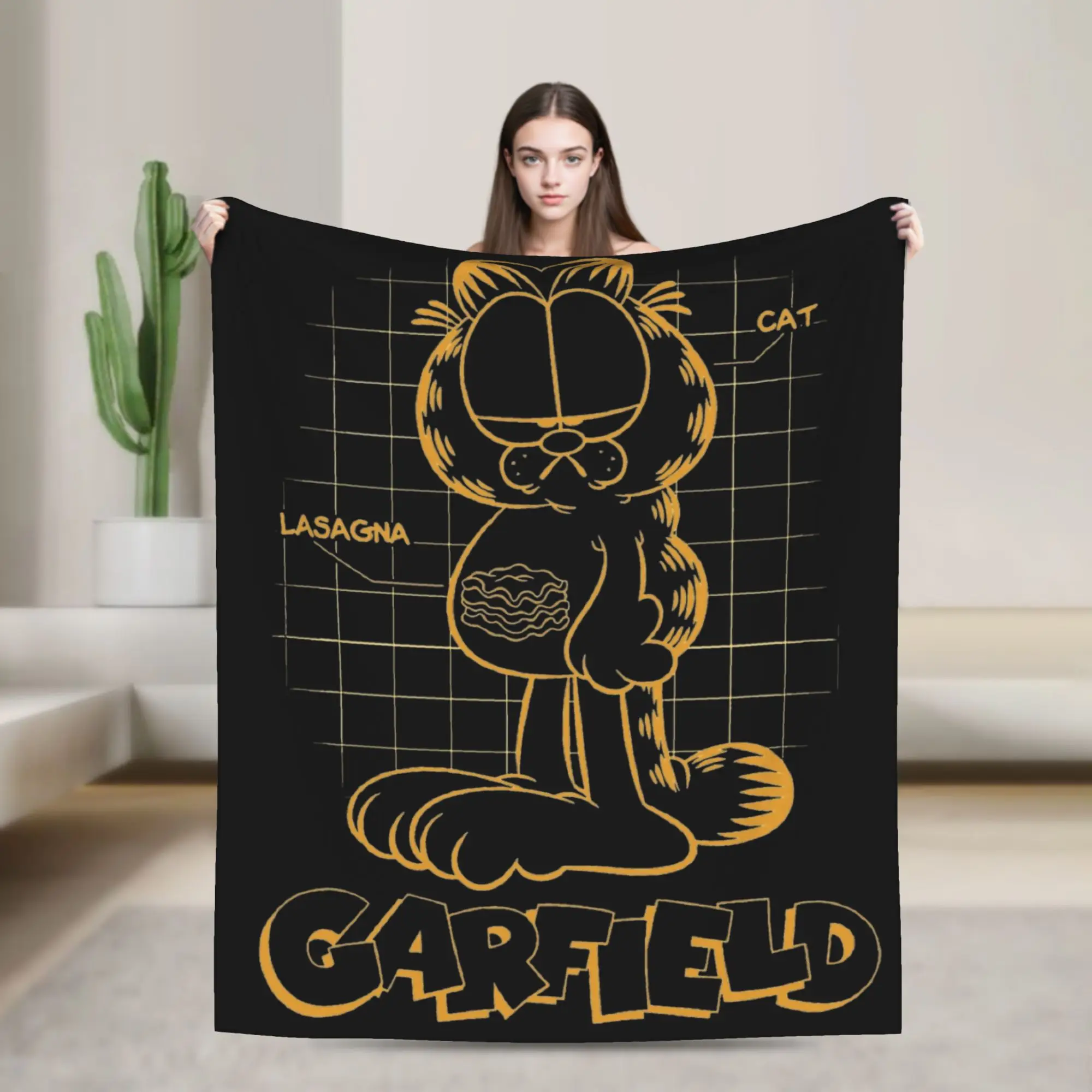 Mantas de dibujos animados de lasaña, manta de franela de gato Garfields, aire acondicionado de verano, colcha cálida suave personalizada,