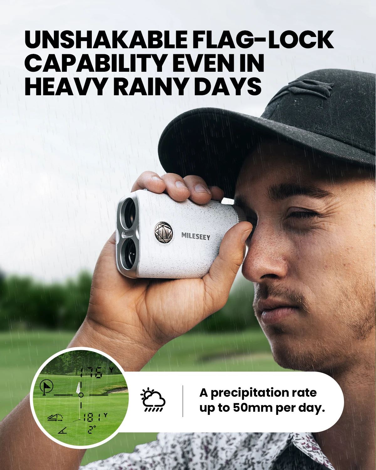 Novel design Mileseey PF1 IP65 waterproof all-weather rain-fog mode with slope flag lock vibration rechargeable golf rangefinder