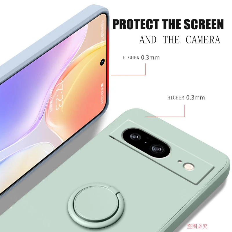 Case for Google Pixel 8 Finger Ring Stand Holder Slicone Cover for Pixel 8 Solid Color Camera Lens Protection Soft Phone Case