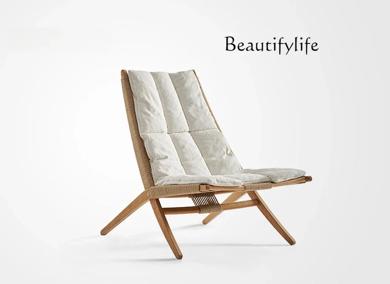 

Reclining Italian minimalist designer single leisure chair Nordic solid wood seat rattan reclining chair Z