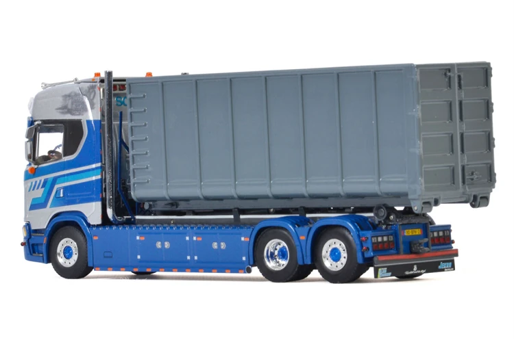 WSI 1/50 SCANIA S HIGHLINE | CS20H 6X2 TAG AXLE RIGED | HOOKFLIFT SYSTEM + CONTAINER 40M3 CONTAINER DieCast Model Car   Toy Car