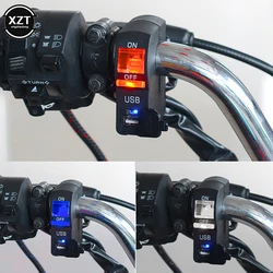 Motocicleta guiador Mount USB carregador do telefone com interruptor, faróis transparentes, indicador LED, 12V