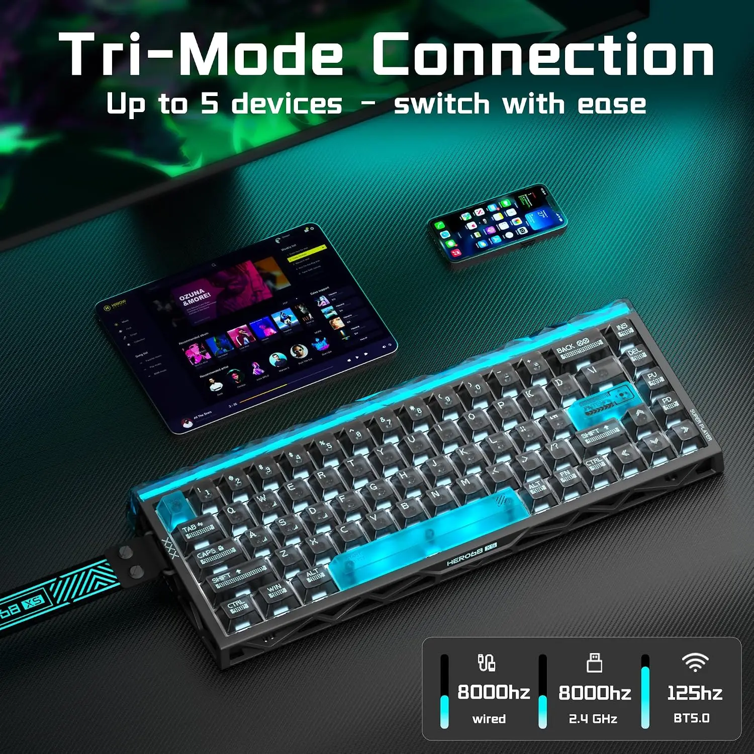 AULA HERO 68XS Gaming Keyboard Magnetic Switch Mechanical Keyboard Rapid Trigger 8K Return Rate 128K Scan Rate RGB Backlit - view 4