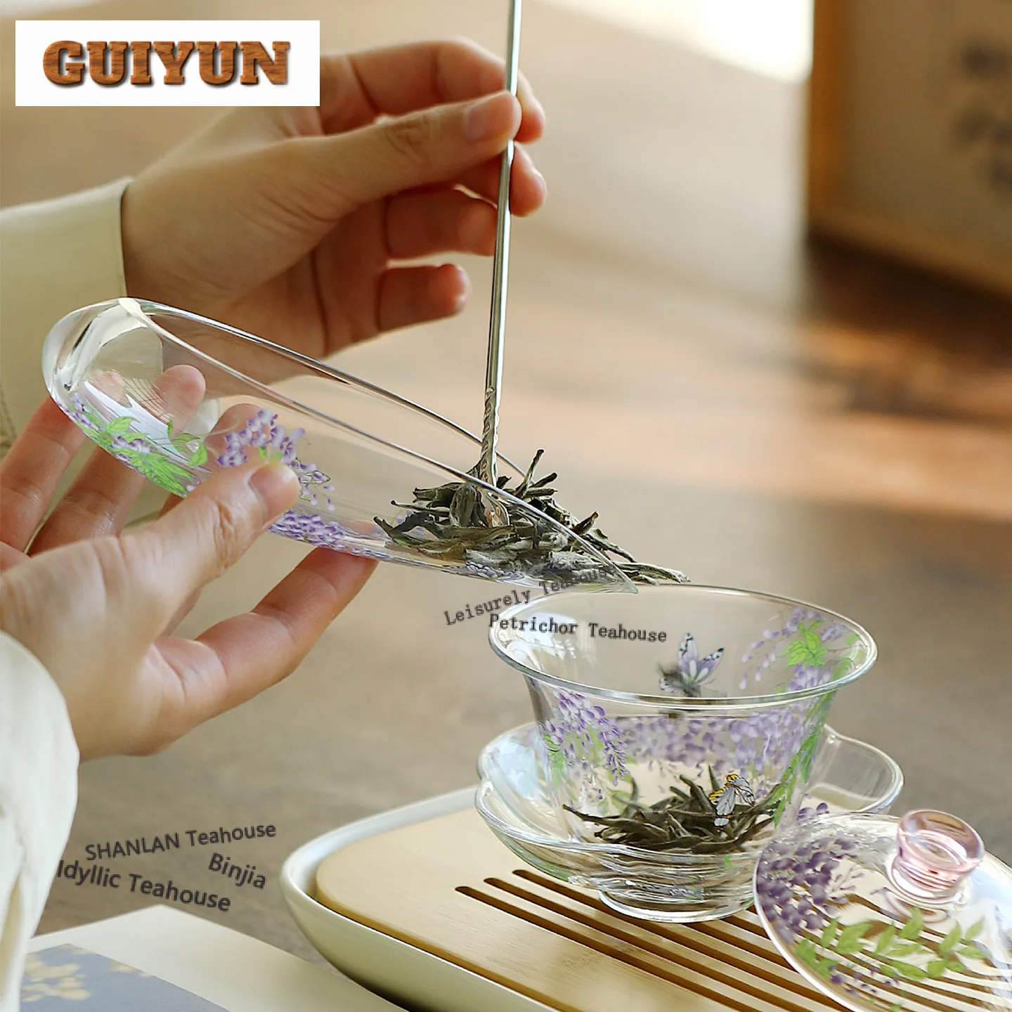 High Borosilicate Glass Wisteria Tea Scoop Traditional Tea Infuser Spoons Chahe Shovel Appreciation Ladle Cafes Equipment Gift