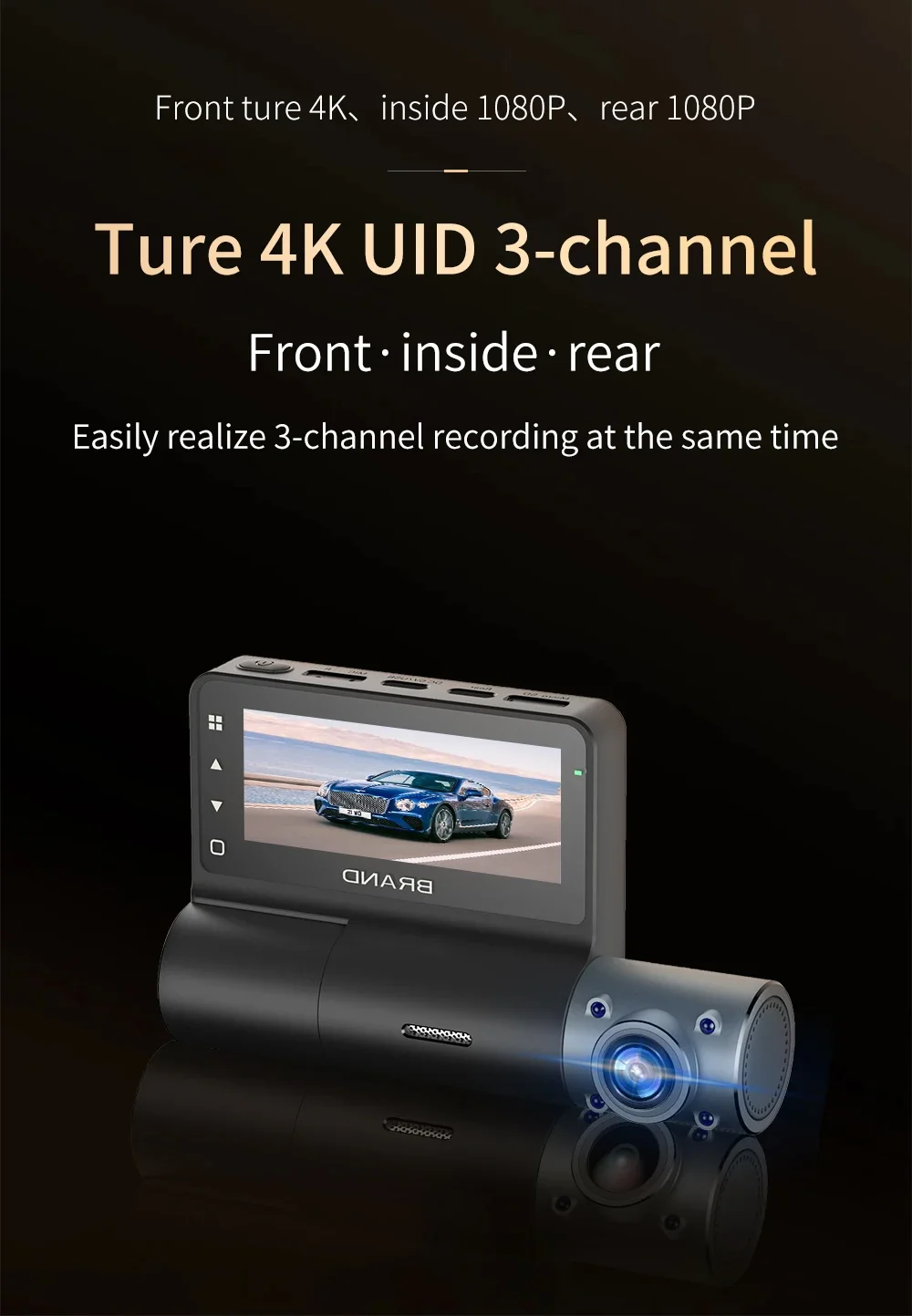 fisheye dvr 1080p 3 inch dual dash cam camera fleet 3 channel lens 4K dashcam 3 channel dash cam with Parking monitoring