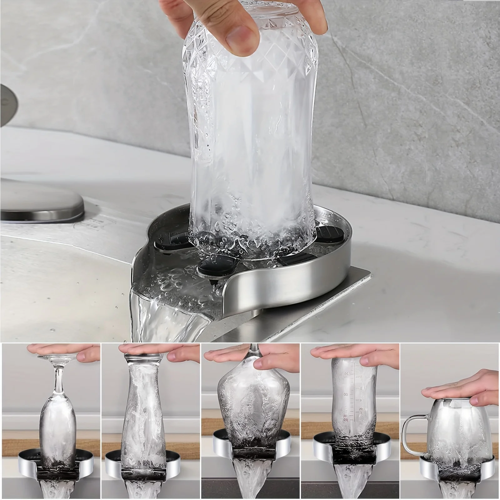 Lavadora de vidrio estándar americana, adecuada para fregadero de cocina, limpiador de tazas, accesorio para fregadero de cocina y bar