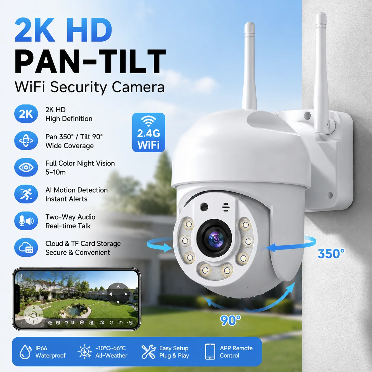 5MP 2K PTZ Security Camera Outdoor Wireless WiFi IP Camera Auto Tracking Speed Dome CCTV Smart Home Surveillance Monitor