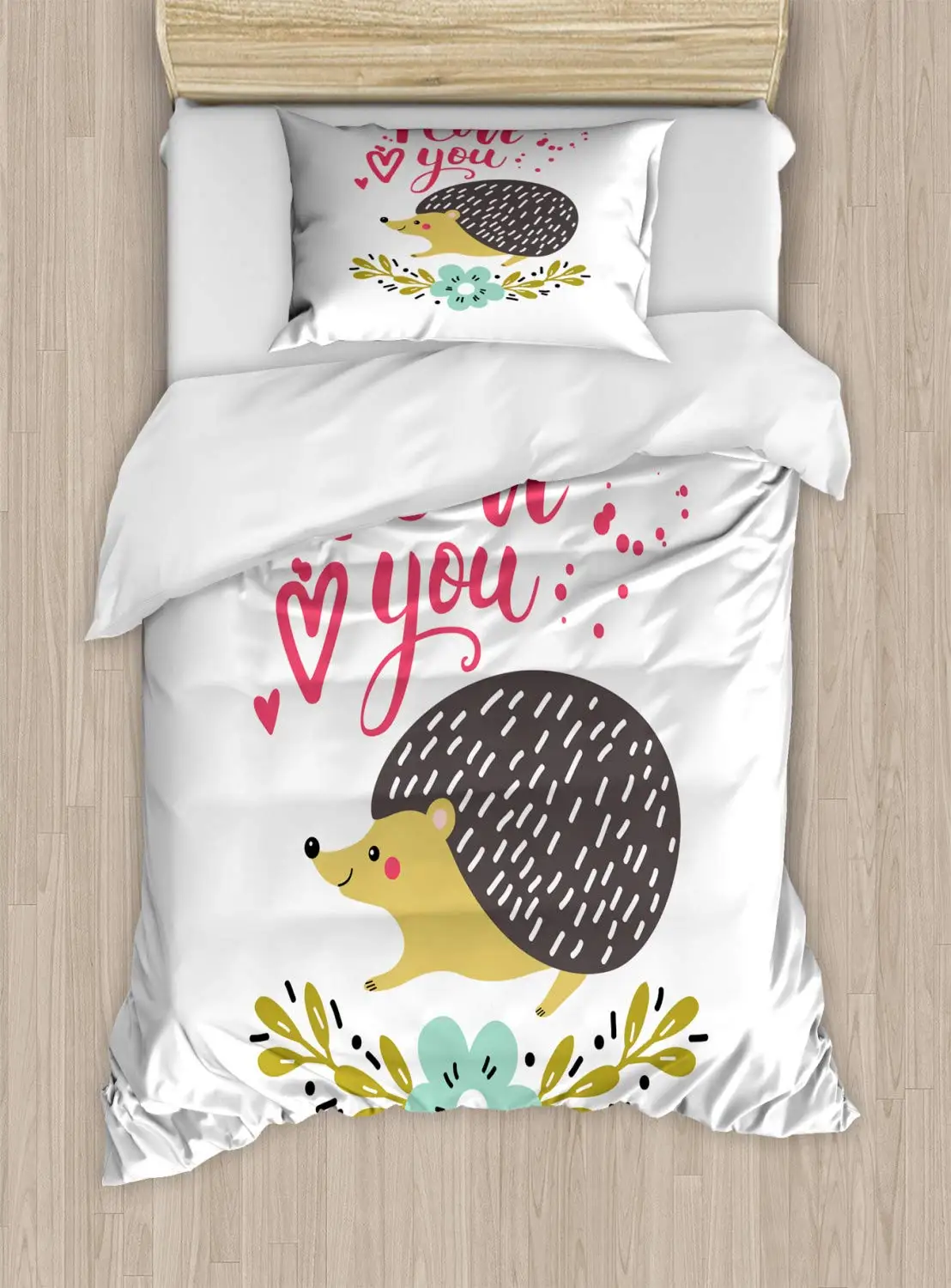 

Hedgehog Duvet Cover Set, Decor 3 Piece Bedding Set with 2 Pillow Sham, Full Size, for Kids Boys Girls Adults Comforter Cover