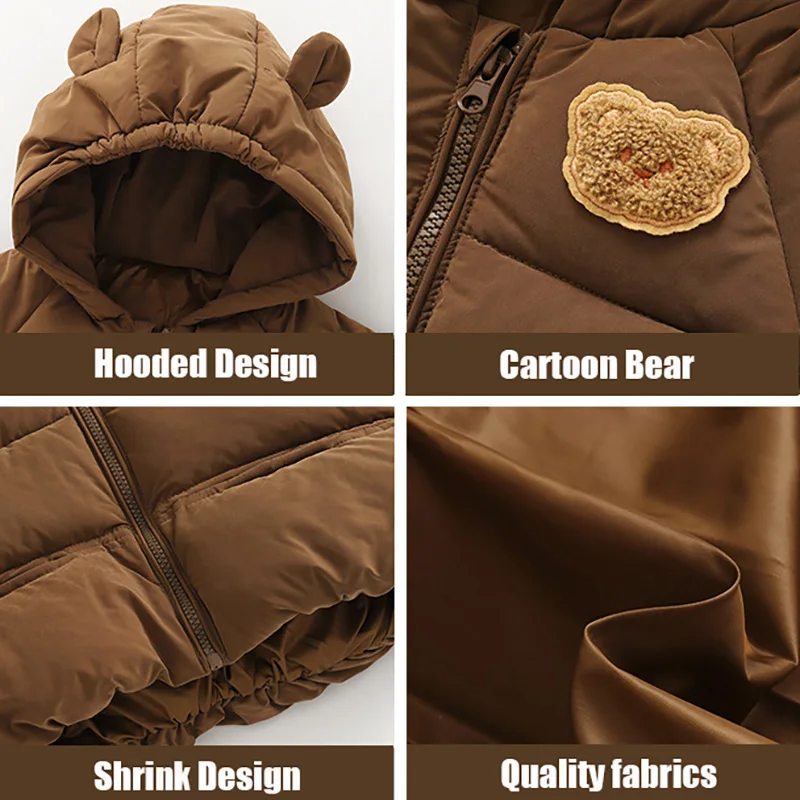 Cartoon Bear Baby Winter Coat Thicken Cotton Jacket for Boys Girls Clothes Kids Hooded Top Snow Outerwear Korean Costume 1-6T