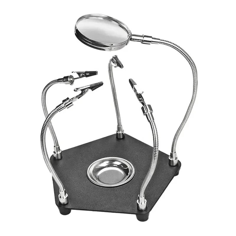 Soldering Auxiliary Clamp Station with Magnifying Glass, Flexible Gooseneck Holder for PCB Motherboard Welding Repair