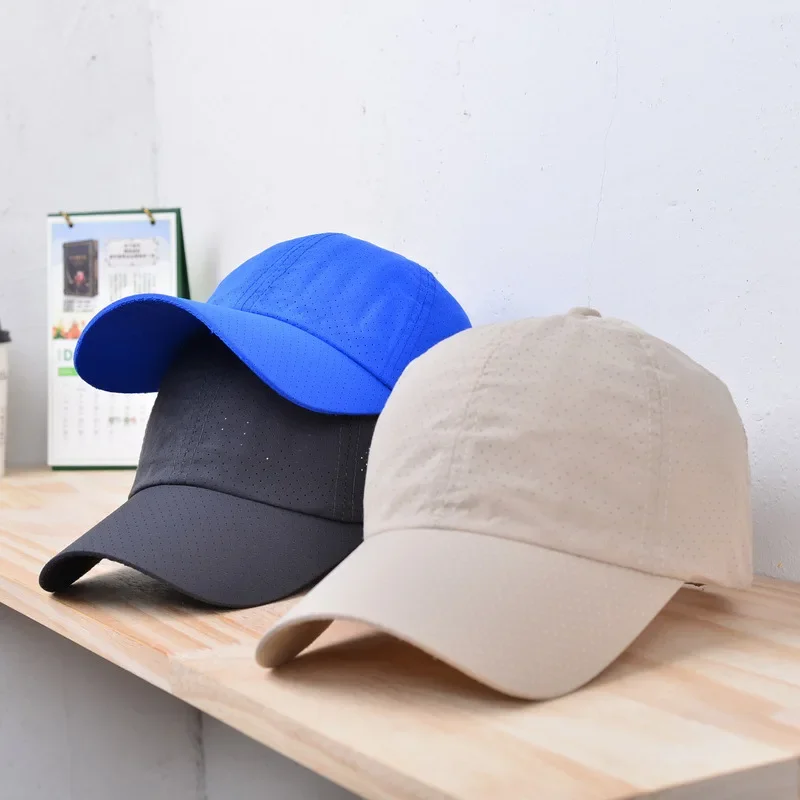 Topi musim panas cepat kering untuk pria wanita, topi olahraga lari jaring warna polos, topi Hiking memancing luar ruangan, topi matahari wanita