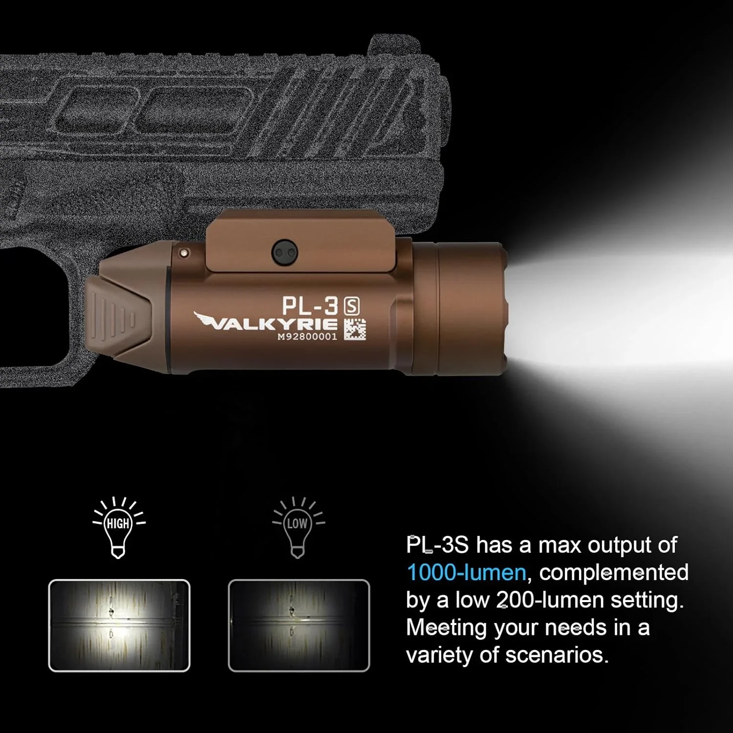 OLIGHT PL-3S Valkyrie Lamp 1000 Lumens Mountable Compact Rail-Mounted Tactical Light LED Flashlight with Rail Locating Keys