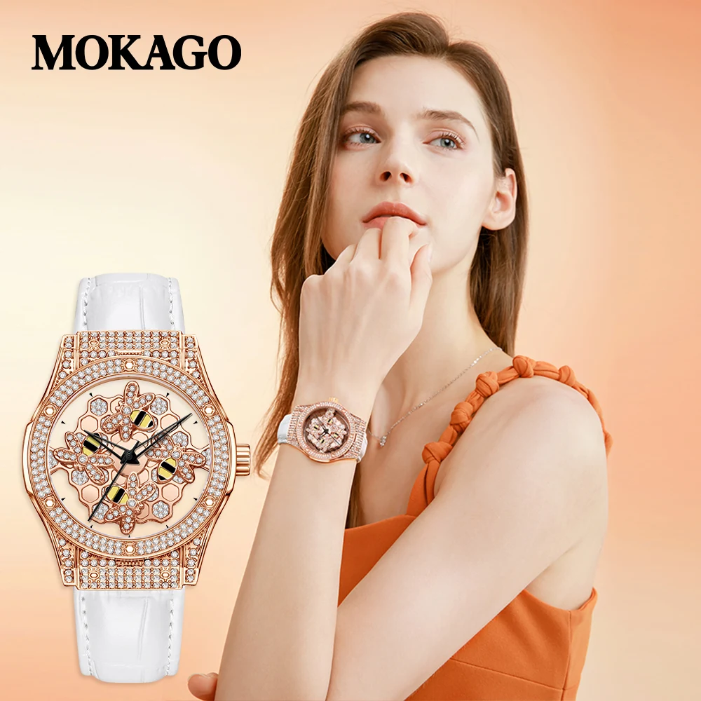 2025 New Women Diamond Watch Fashion Classic Young Ladies Wristwatch Hollow Rotating Face Man Women Quality Leather Strap Clock