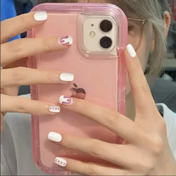 24Pcs/Box Square False Nails Korean Style Nail Tips Short Fake Press On Elegant French