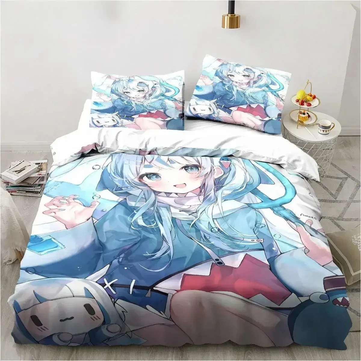 

Kawaii Gawr Gura Cute Girl My Angle King Twin Double Child Bedding Set Microfiber or Polyester 3D Print Anime Duvet Cover Set