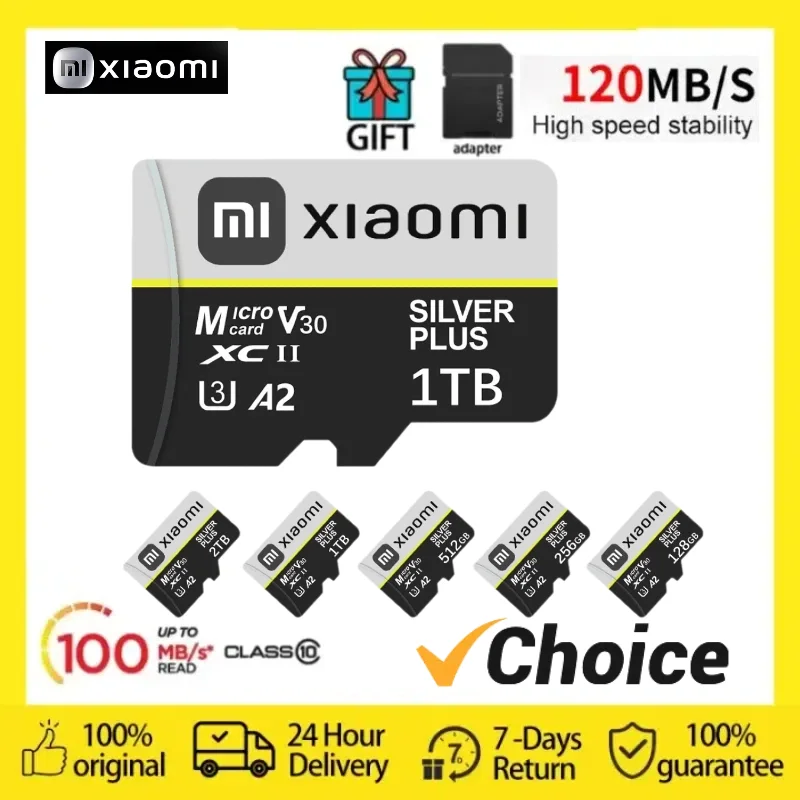 XIAOMI 2TB Class10 V30 TF Card 1TB Mini SD Card 128GB 256GB ความเร็วสูง Micro TF SD Card 512GB สําหรับกล้องโทรศัพท์ Drone