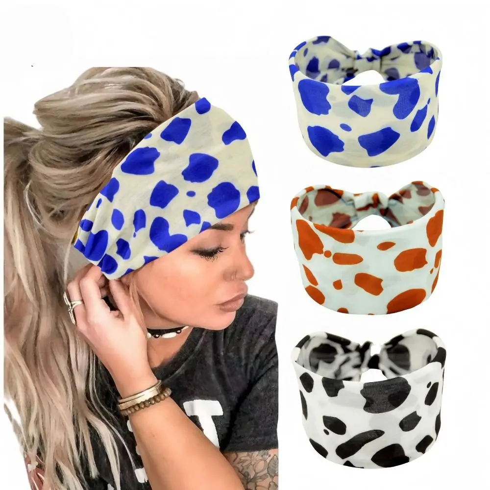 Durable Elastic Wide Hair Band Knotted Tie Dyed Sports Headband Headwear Women